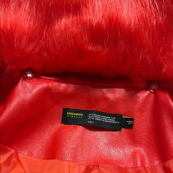 Luxurious Red Faux Fur Trimmed Coat - Picture 3 of 3